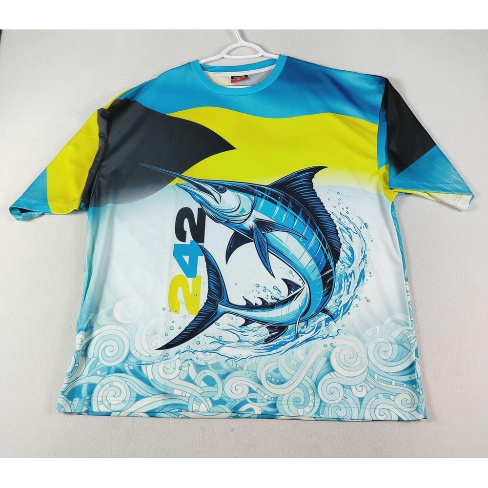 Janaees Marlin 242 Shirt Mens 3XL Blue Bahamas Performance Fishing Ocean Tee
